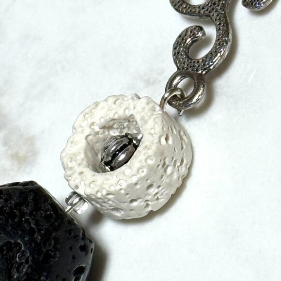 2/$20, Black & White Lava Stone Lariat Necklace, Genuine Gemstone Cord Necklace - Picture 8 of 11